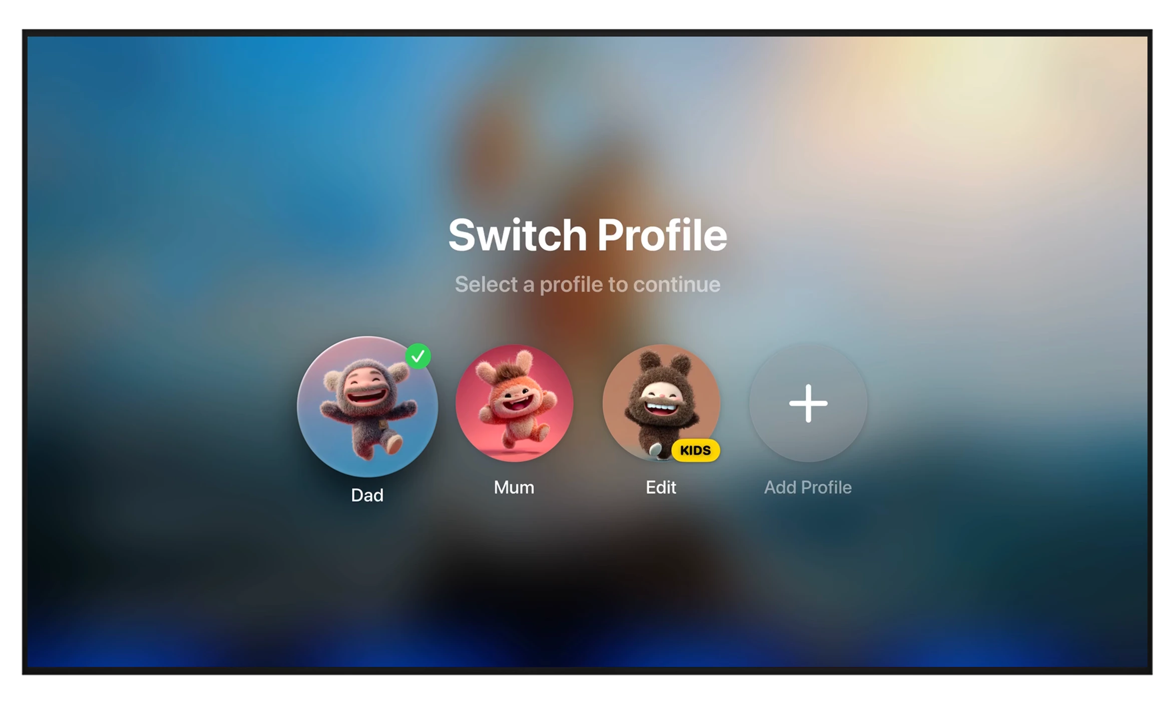 Who's Watching profile picker with a kids profile